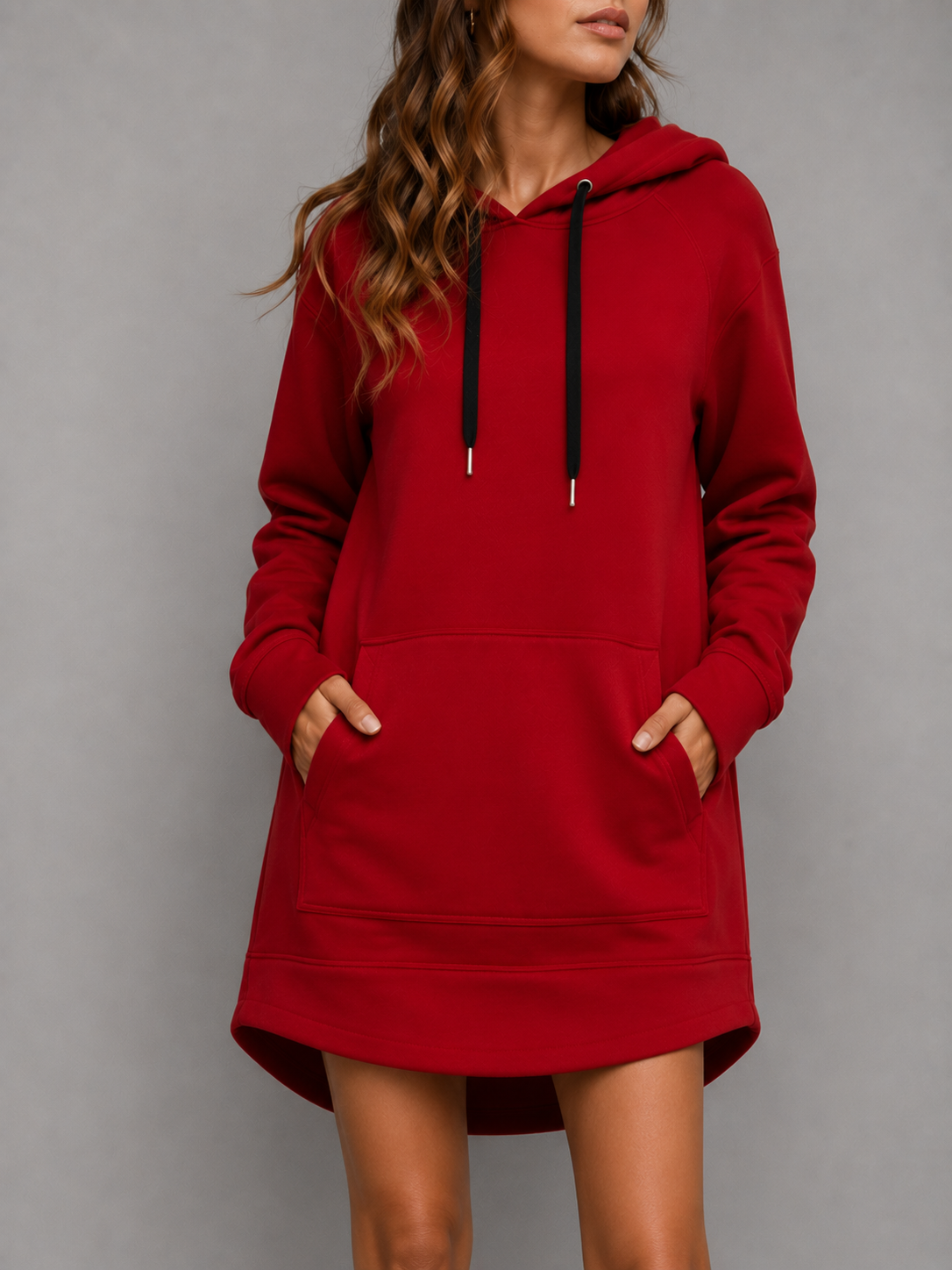 Lena Damen Longline Hoodie aus weichem Sweat in Rot