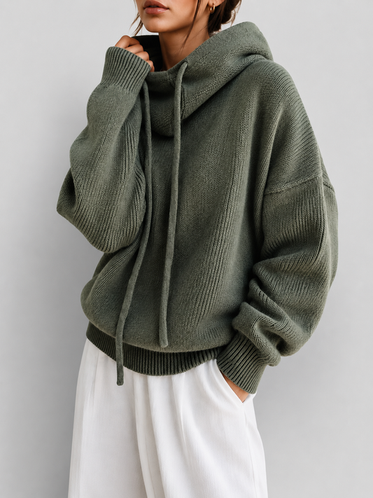 Marlene Damen Hoodie aus weichem Strick in Grün, Oversize-Schnitt